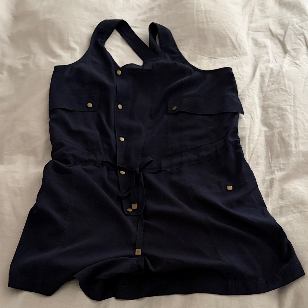 Navy Sleeveless Romper with tie
